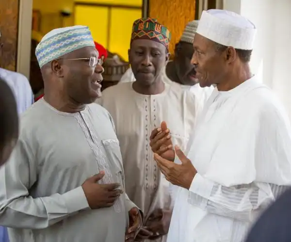 Photos Of Atiku As He Joins Buhari For Jumat Prayer At The State House Today